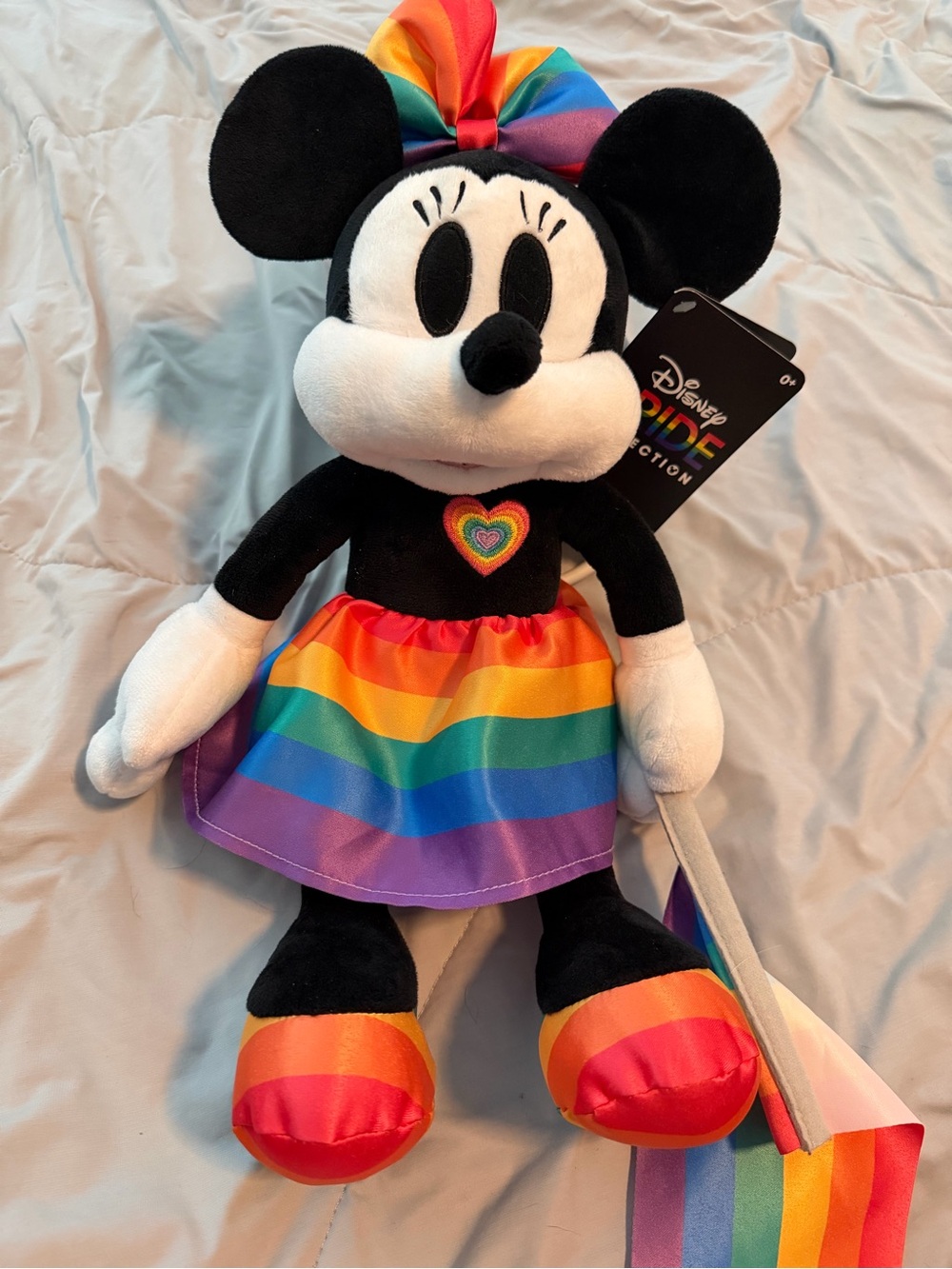 Disney Pride Collection Minnie Mouse Plush Rainbow Flag Stuffed Animal 14” NWT